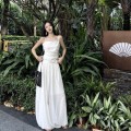 皱褶吊带背心+松紧腰阔腿长裤套装